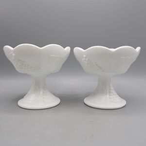 Vintage Milk Glass Candlestick Holders Grapes & Leaves 4.5" Set of 2 Collectible
